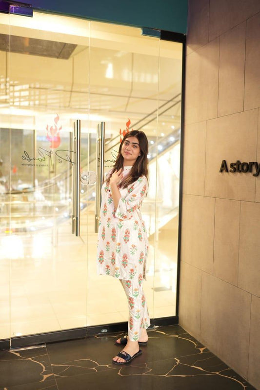 2PCS WOMEN STITCHED LINEN PRINTED SHIRT AND TROUSER