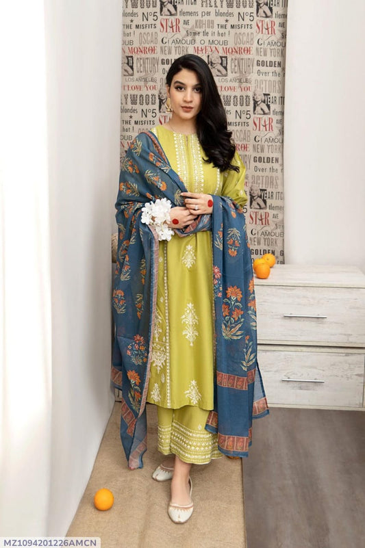 3PC WOMEN UNSTITCHED EMBROIDRED SUIT