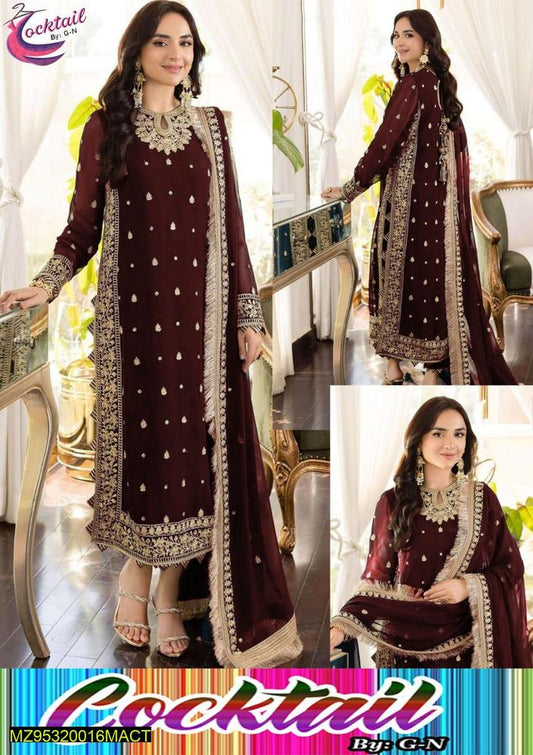 3PCS WOMEN UNSTITCHED EMBROIDERED SUIT