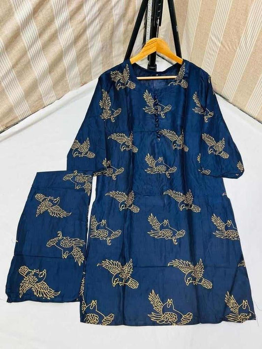 2PC WOMEN STITCHED LINEN PRINTED SHIRT AND TROUSER